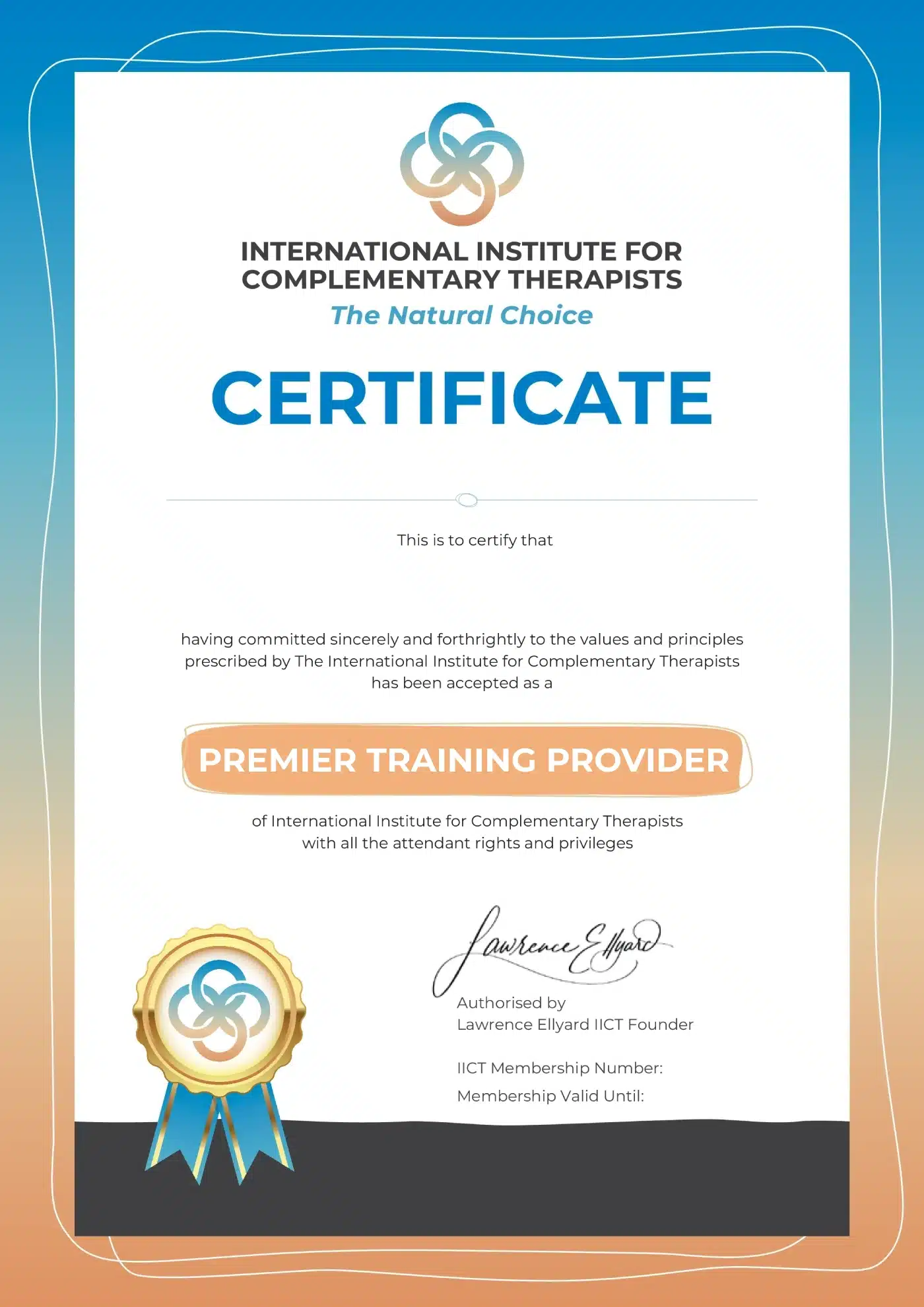 Premier training provider certificate
