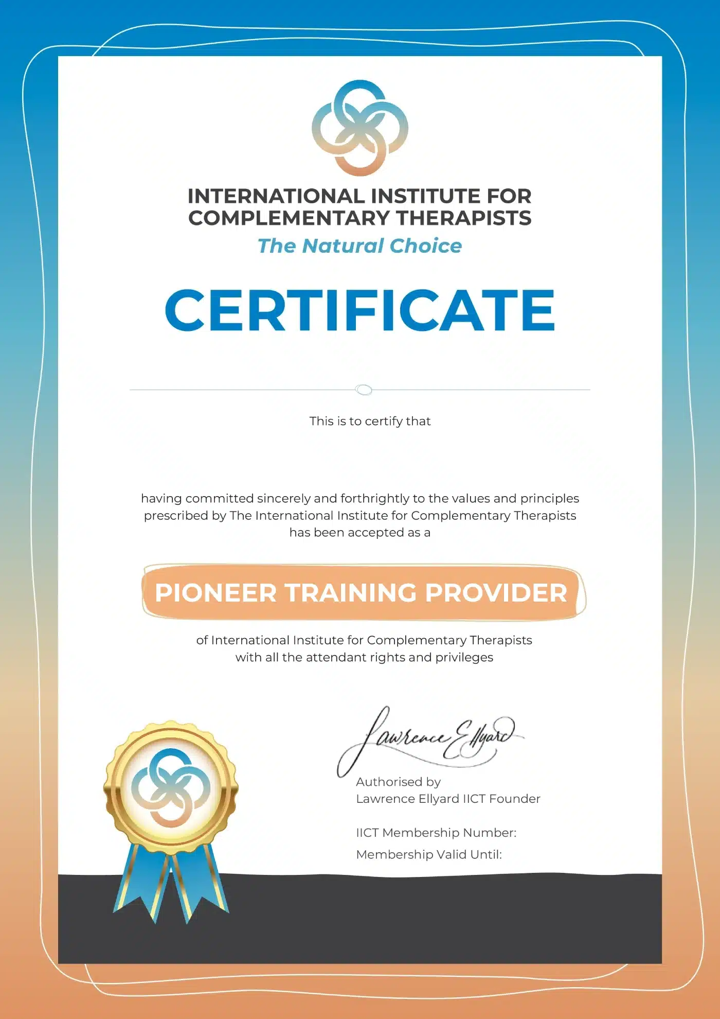 pioneer training certificate
